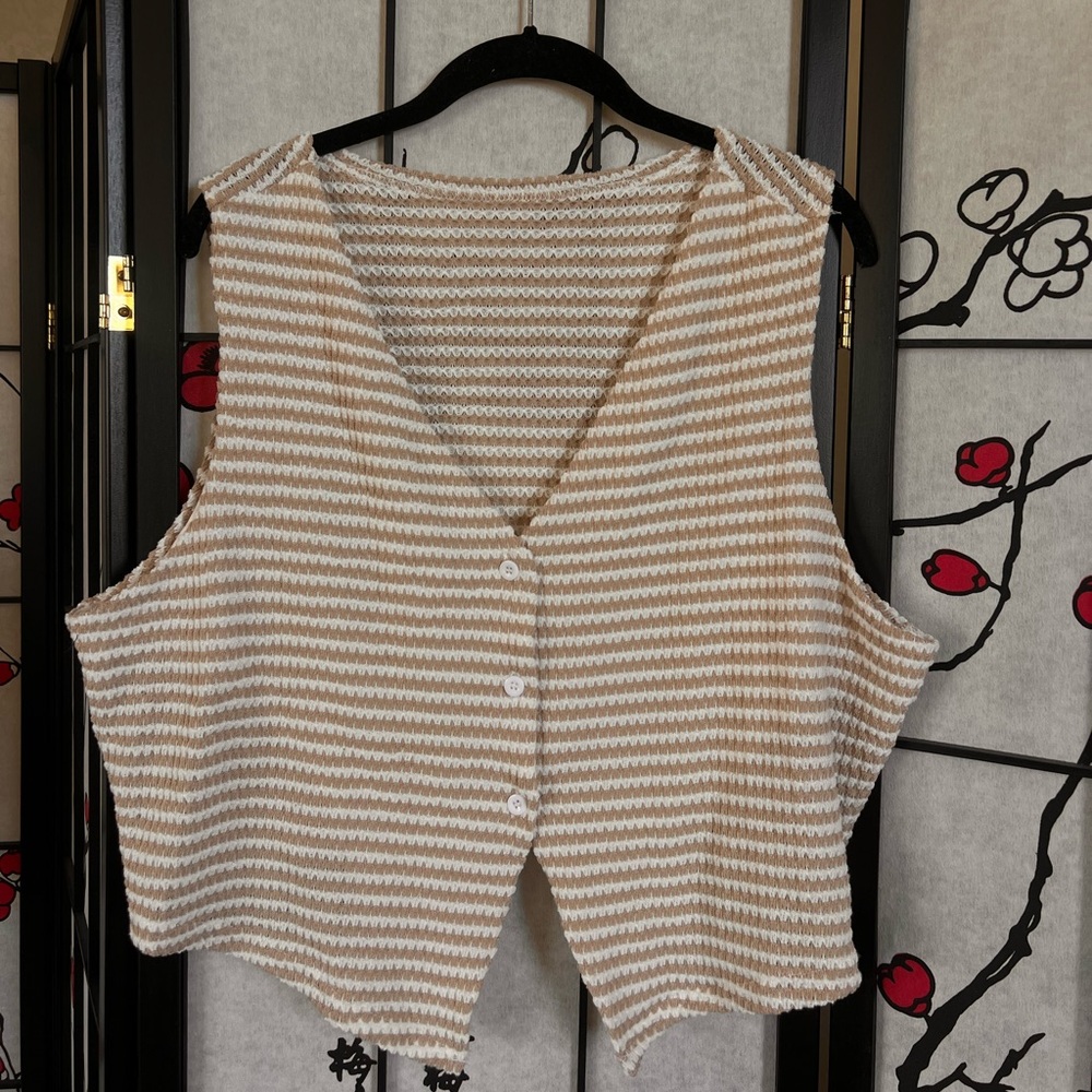 SHEIN Beige and White Striped Tank Top